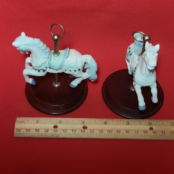 Vintage Bisque Porcelain Carousel Horse Wood Stand Lot of 3 - Picture 11 of 11